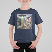 Funny Easter Day T Shirt For Kid Cat Selfie With Bunny Bigfoot UFO Bunny Egg