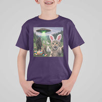 Funny Easter Day T Shirt For Kid Cat Selfie With Bunny Bigfoot UFO Bunny Egg
