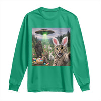 Funny Easter Day Long Sleeve Shirt Cat Selfie With Bunny Bigfoot UFO Bunny Egg