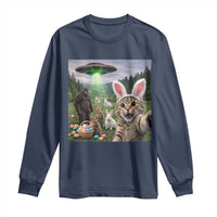 Funny Easter Day Long Sleeve Shirt Cat Selfie With Bunny Bigfoot UFO Bunny Egg
