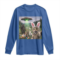 Funny Easter Day Long Sleeve Shirt Cat Selfie With Bunny Bigfoot UFO Bunny Egg