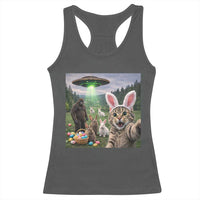 Funny Easter Day Racerback Tank Top Cat Selfie With Bunny Bigfoot UFO Bunny Egg