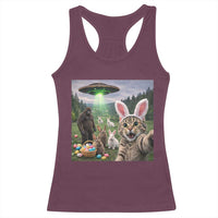 Funny Easter Day Racerback Tank Top Cat Selfie With Bunny Bigfoot UFO Bunny Egg