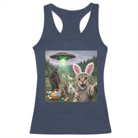 Funny Easter Day Racerback Tank Top Cat Selfie With Bunny Bigfoot UFO Bunny Egg