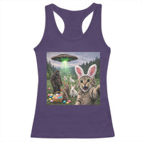 Funny Easter Day Racerback Tank Top Cat Selfie With Bunny Bigfoot UFO Bunny Egg