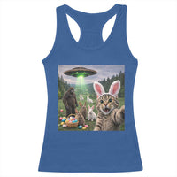 Funny Easter Day Racerback Tank Top Cat Selfie With Bunny Bigfoot UFO Bunny Egg
