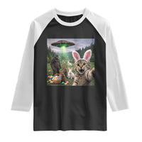 Funny Easter Day Raglan Shirt Cat Selfie With Bunny Bigfoot UFO Bunny Egg
