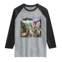 Funny Easter Day Raglan Shirt Cat Selfie With Bunny Bigfoot UFO Bunny Egg