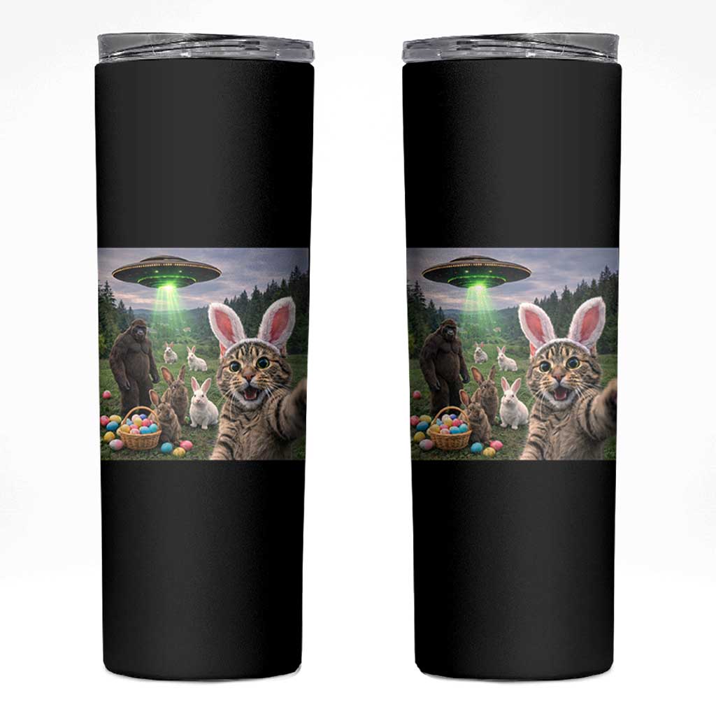 Funny Easter Day Skinny Tumbler Cat Selfie With Bunny Bigfoot UFO Bunny Egg