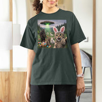 Funny Easter Day T Shirt For Women Cat Selfie With Bunny Bigfoot UFO Bunny Egg