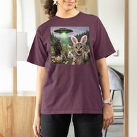 Funny Easter Day T Shirt For Women Cat Selfie With Bunny Bigfoot UFO Bunny Egg