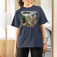 Funny Easter Day T Shirt For Women Cat Selfie With Bunny Bigfoot UFO Bunny Egg