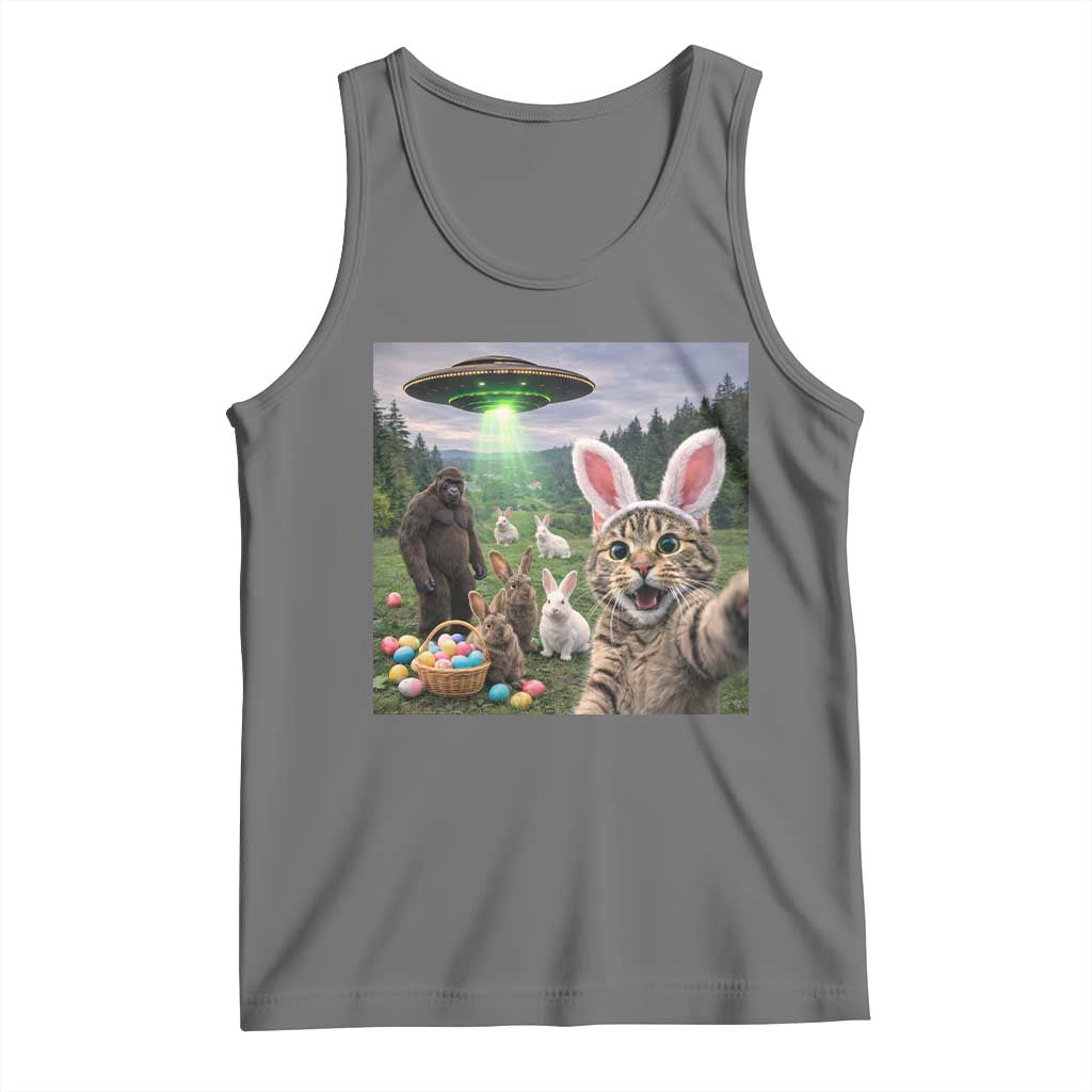 Funny Easter Day Tank Top Cat Selfie With Bunny Bigfoot UFO Bunny Egg
