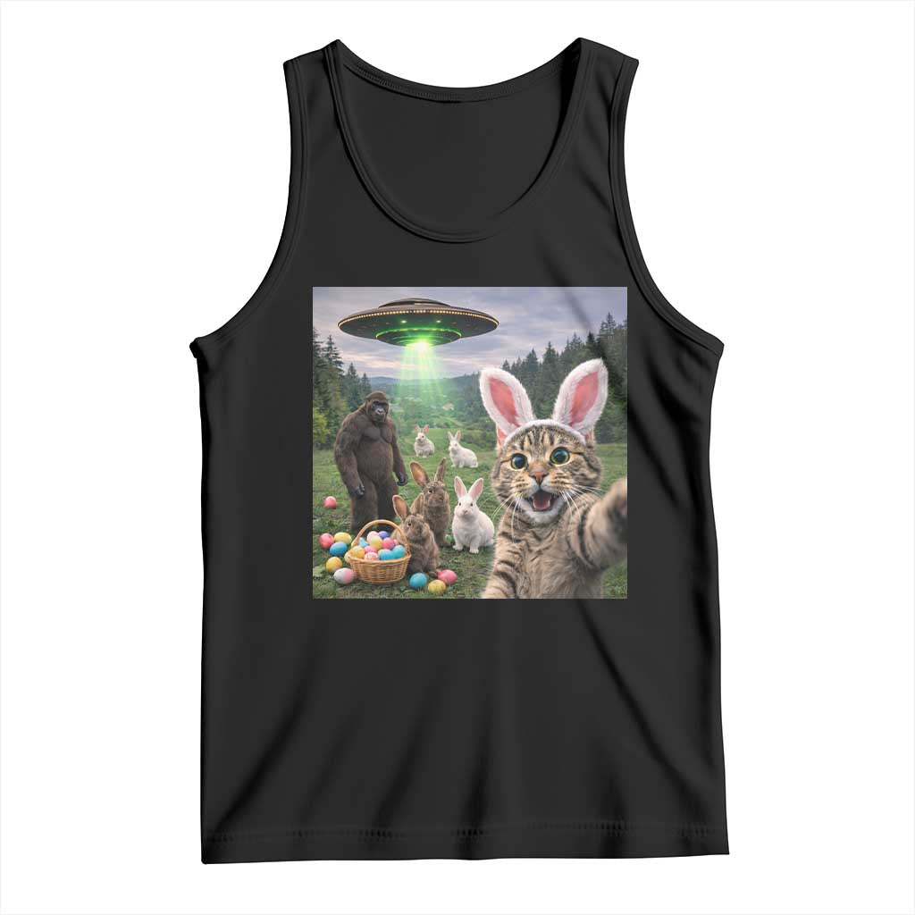 Funny Easter Day Tank Top Cat Selfie With Bunny Bigfoot UFO Bunny Egg
