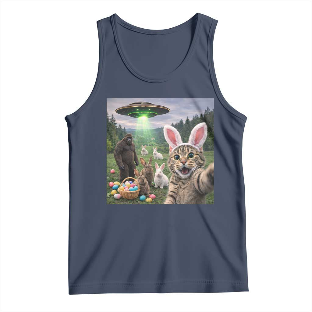 Funny Easter Day Tank Top Cat Selfie With Bunny Bigfoot UFO Bunny Egg