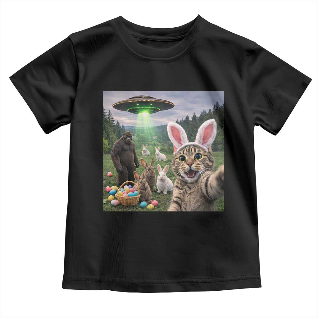Funny Easter Day Toddler T Shirt Cat Selfie With Bunny Bigfoot UFO Bunny Egg