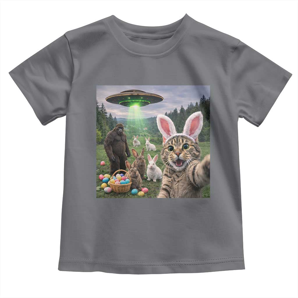 Funny Easter Day Toddler T Shirt Cat Selfie With Bunny Bigfoot UFO Bunny Egg