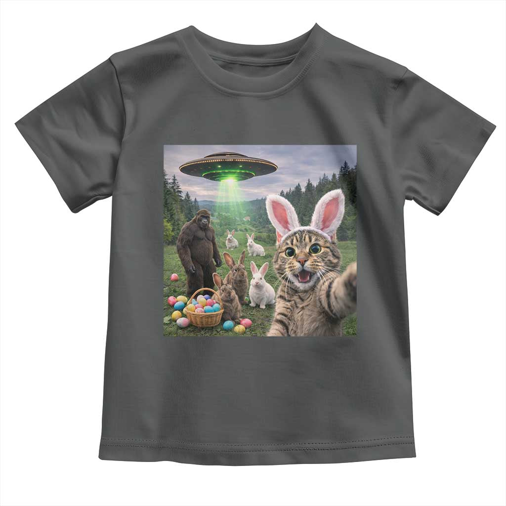 Funny Easter Day Toddler T Shirt Cat Selfie With Bunny Bigfoot UFO Bunny Egg