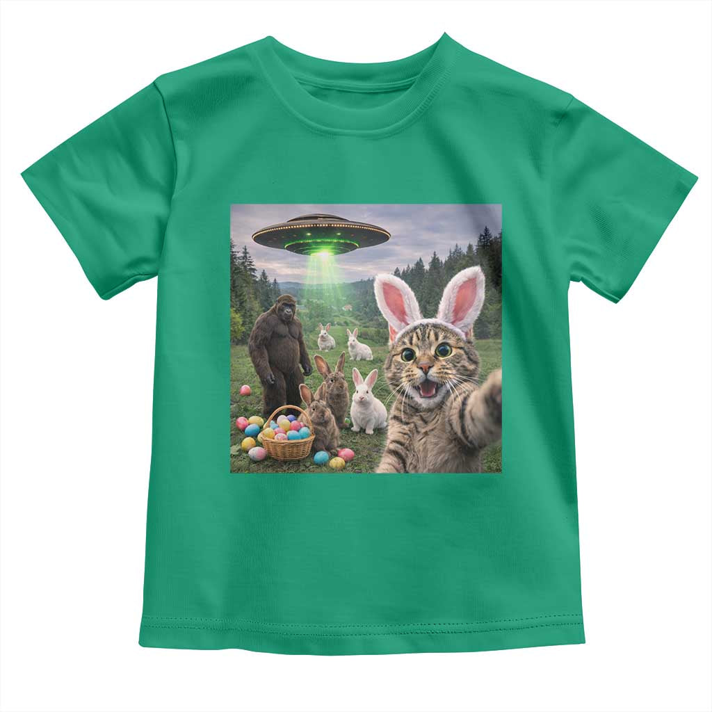 Funny Easter Day Toddler T Shirt Cat Selfie With Bunny Bigfoot UFO Bunny Egg