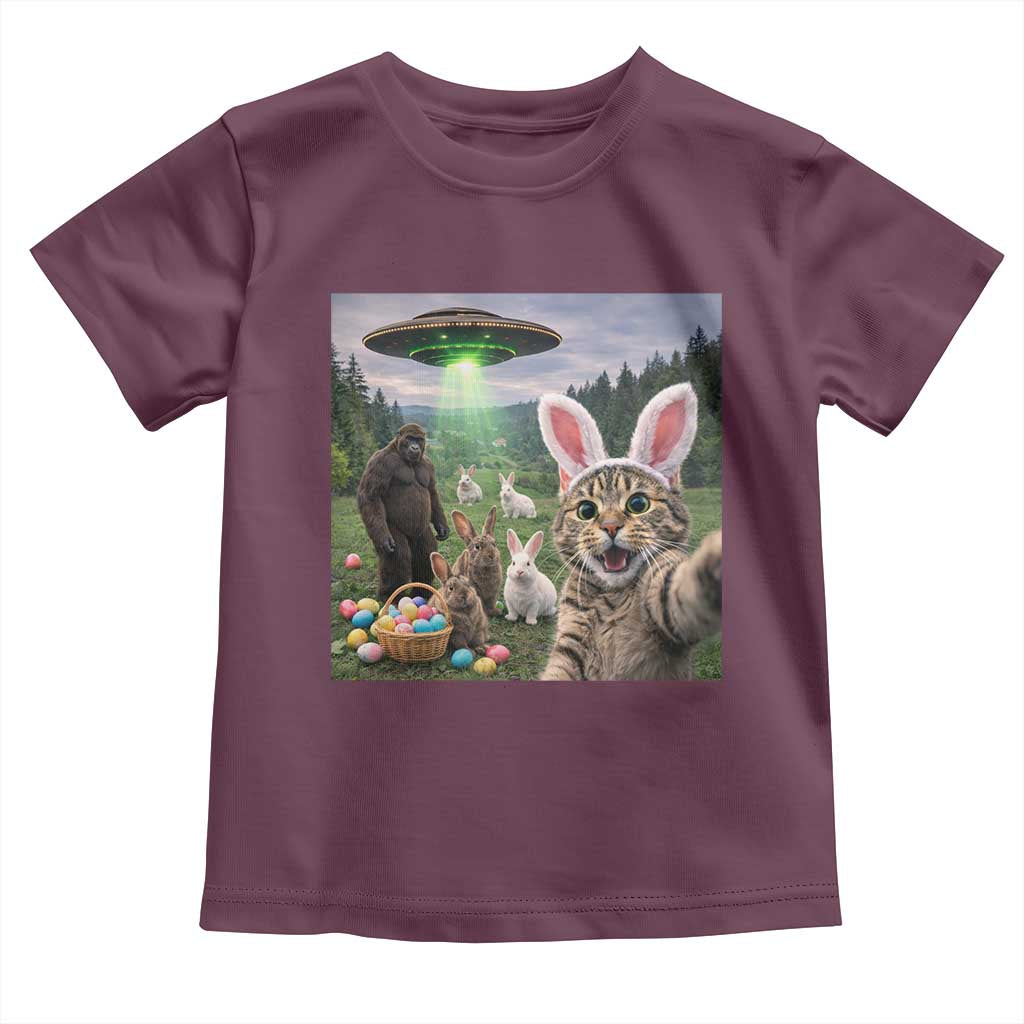 Funny Easter Day Toddler T Shirt Cat Selfie With Bunny Bigfoot UFO Bunny Egg