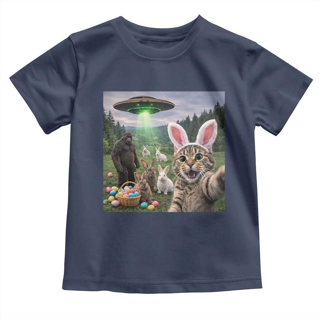 Funny Easter Day Toddler T Shirt Cat Selfie With Bunny Bigfoot UFO Bunny Egg