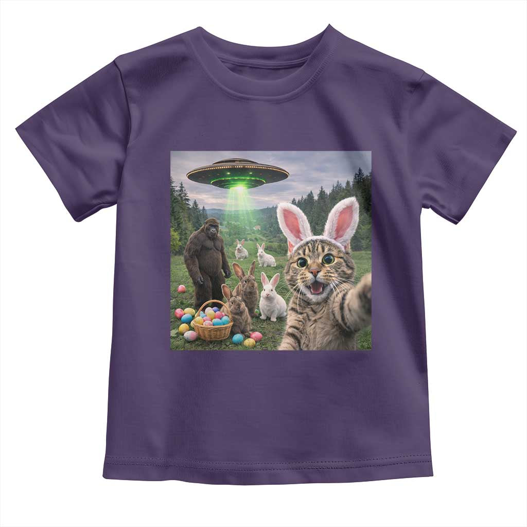 Funny Easter Day Toddler T Shirt Cat Selfie With Bunny Bigfoot UFO Bunny Egg