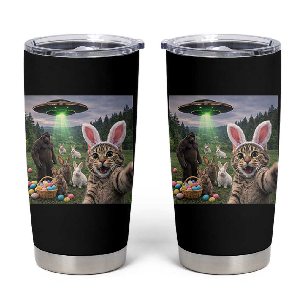 Funny Easter Day Tumbler Cup Cat Selfie With Bunny Bigfoot UFO Bunny Egg