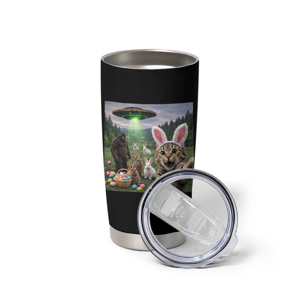 Funny Easter Day Tumbler Cup Cat Selfie With Bunny Bigfoot UFO Bunny Egg