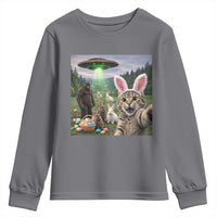 Funny Easter Day Youth Sweatshirt Cat Selfie With Bunny Bigfoot UFO Bunny Egg