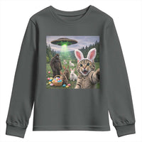 Funny Easter Day Youth Sweatshirt Cat Selfie With Bunny Bigfoot UFO Bunny Egg
