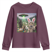 Funny Easter Day Youth Sweatshirt Cat Selfie With Bunny Bigfoot UFO Bunny Egg