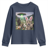 Funny Easter Day Youth Sweatshirt Cat Selfie With Bunny Bigfoot UFO Bunny Egg
