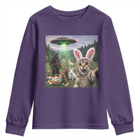 Funny Easter Day Youth Sweatshirt Cat Selfie With Bunny Bigfoot UFO Bunny Egg