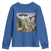 Funny Easter Day Youth Sweatshirt Cat Selfie With Bunny Bigfoot UFO Bunny Egg