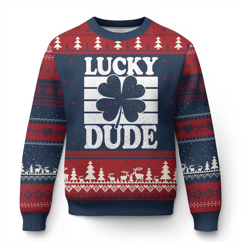 Funny Lucky Dude Ugly Christmas Sweater Irish Boys St Patricks Day