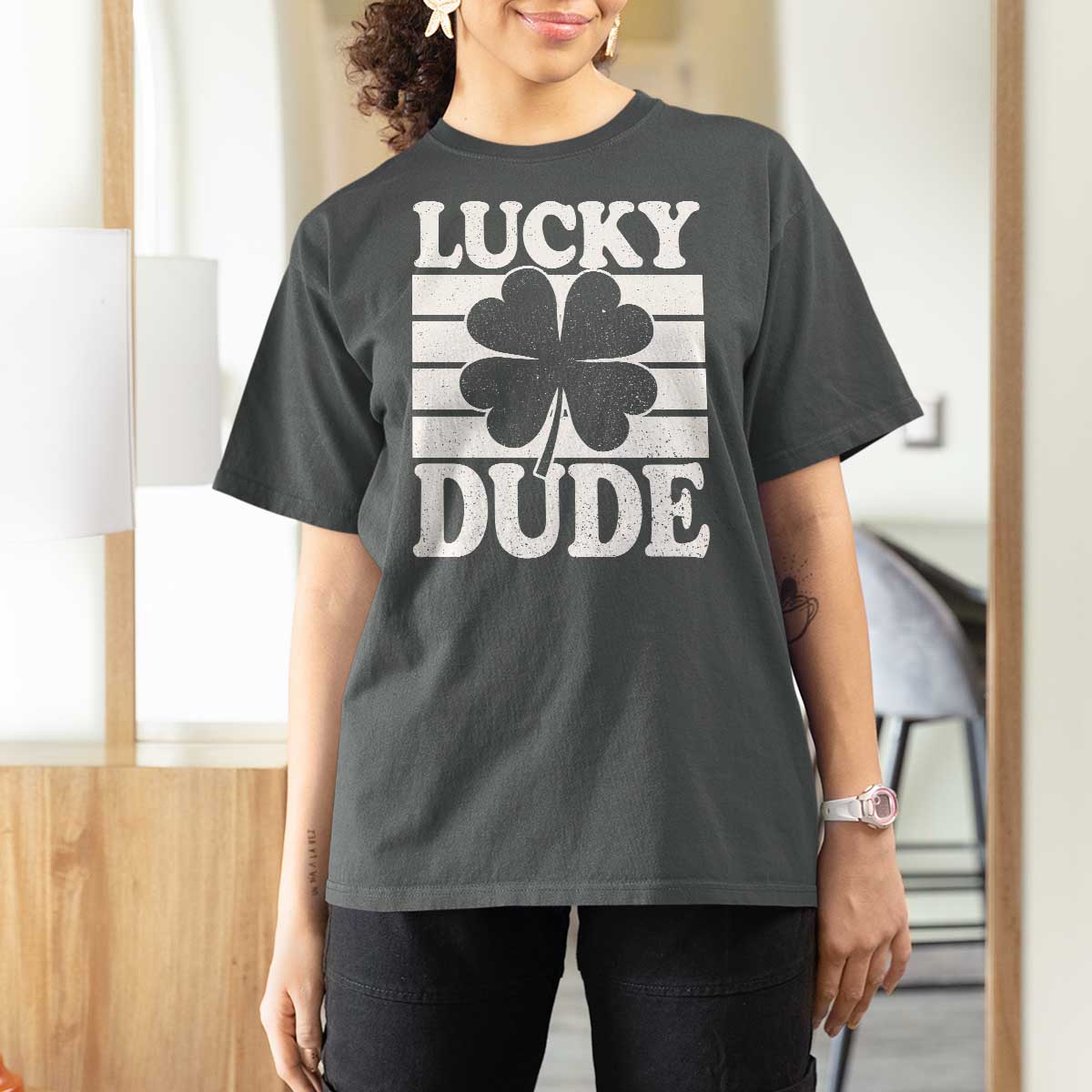 Funny Lucky Dude T Shirt For Women Irish Boys St Patricks Day