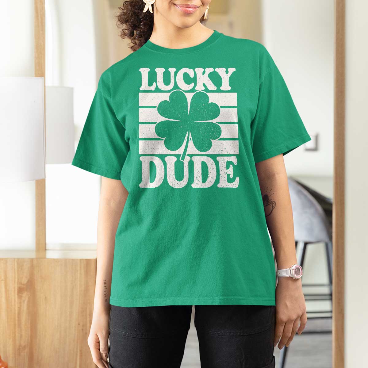 Funny Lucky Dude T Shirt For Women Irish Boys St Patricks Day