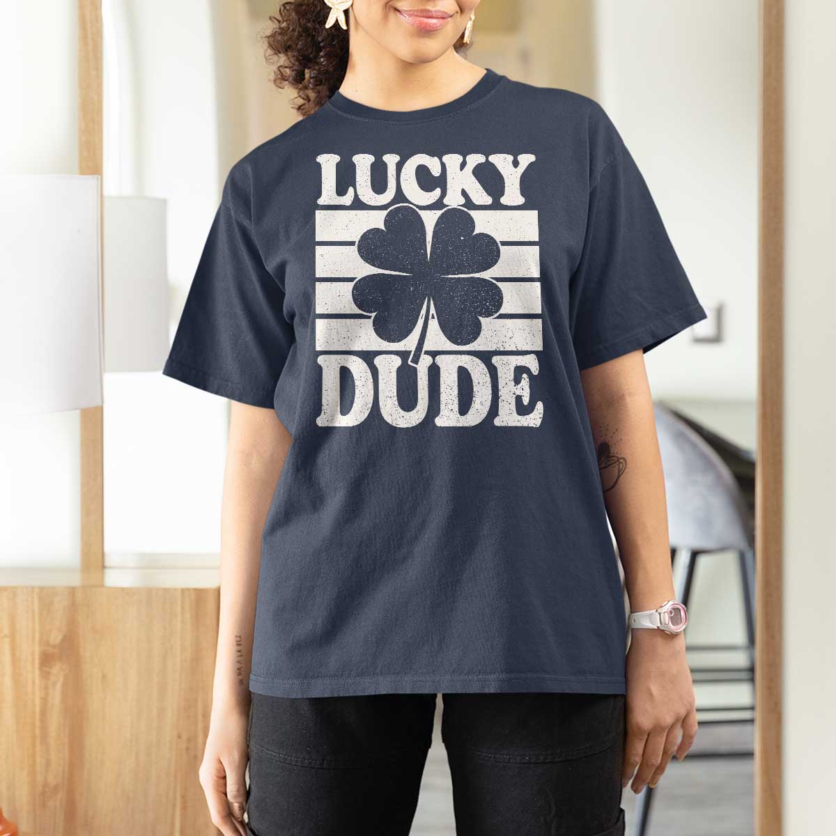 Funny Lucky Dude T Shirt For Women Irish Boys St Patricks Day