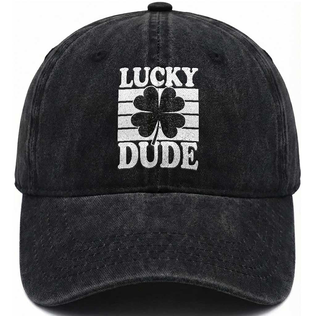 Funny Lucky Dude Washed Cotton Baseball Cap Irish Boys St Patricks Day