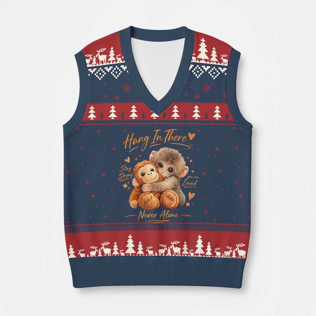 Cute Baby Monkey Punch V-Neck Knit Sweater Vest Adorable Emotional Graphic Little Punch
