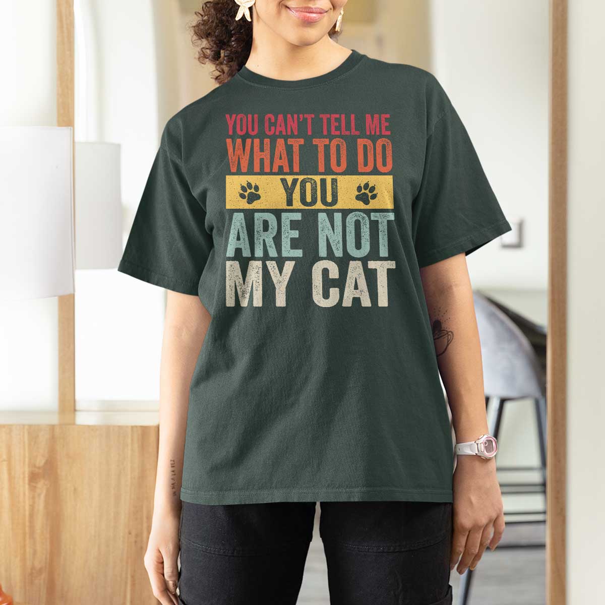 Retro Cat Lovers T Shirt For Women You Cant Tell Me What To Do Youre Not My Cat Paw Print