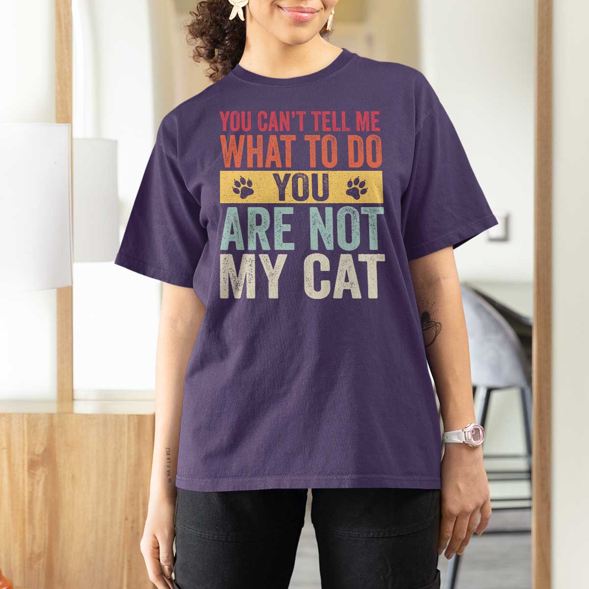 Retro Cat Lovers T Shirt For Women You Cant Tell Me What To Do Youre Not My Cat Paw Print