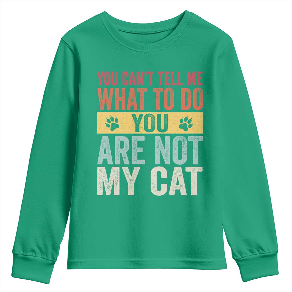 Retro Cat Lovers Youth Sweatshirt You Cant Tell Me What To Do Youre Not My Cat Paw Print