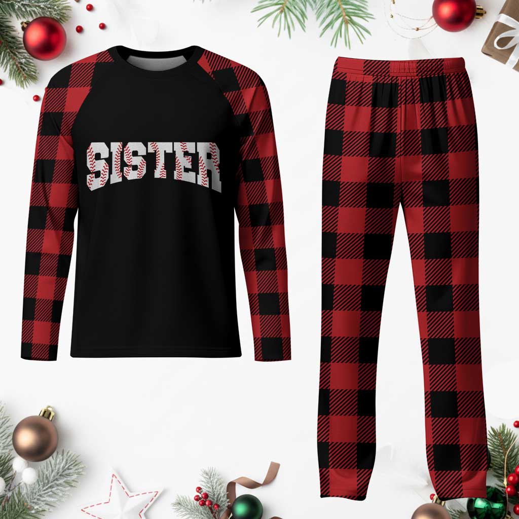 Baseball Sister Plaid Pajama Set Retro Varsity Baseball Season Family