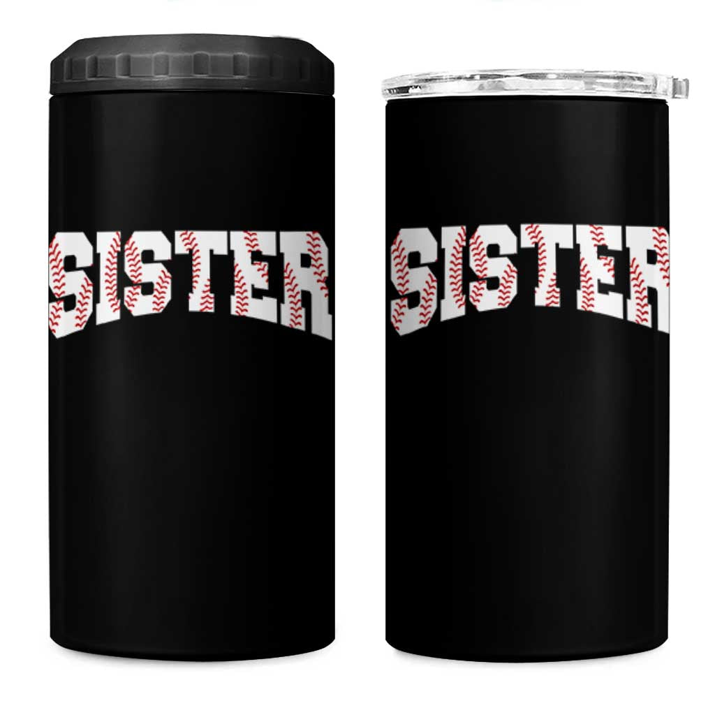 Baseball Sister 4 in 1 Can Cooler Tumbler Retro Varsity Baseball Season Family