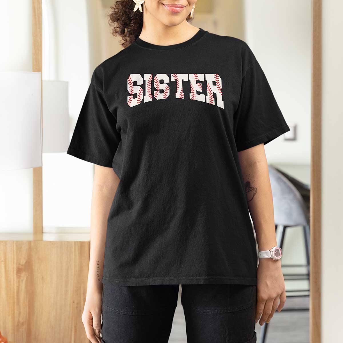 Baseball Sister T Shirt For Women Retro Varsity Baseball Season Family
