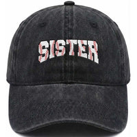 Baseball Sister Washed Cotton Baseball Cap Retro Varsity Baseball Season Family