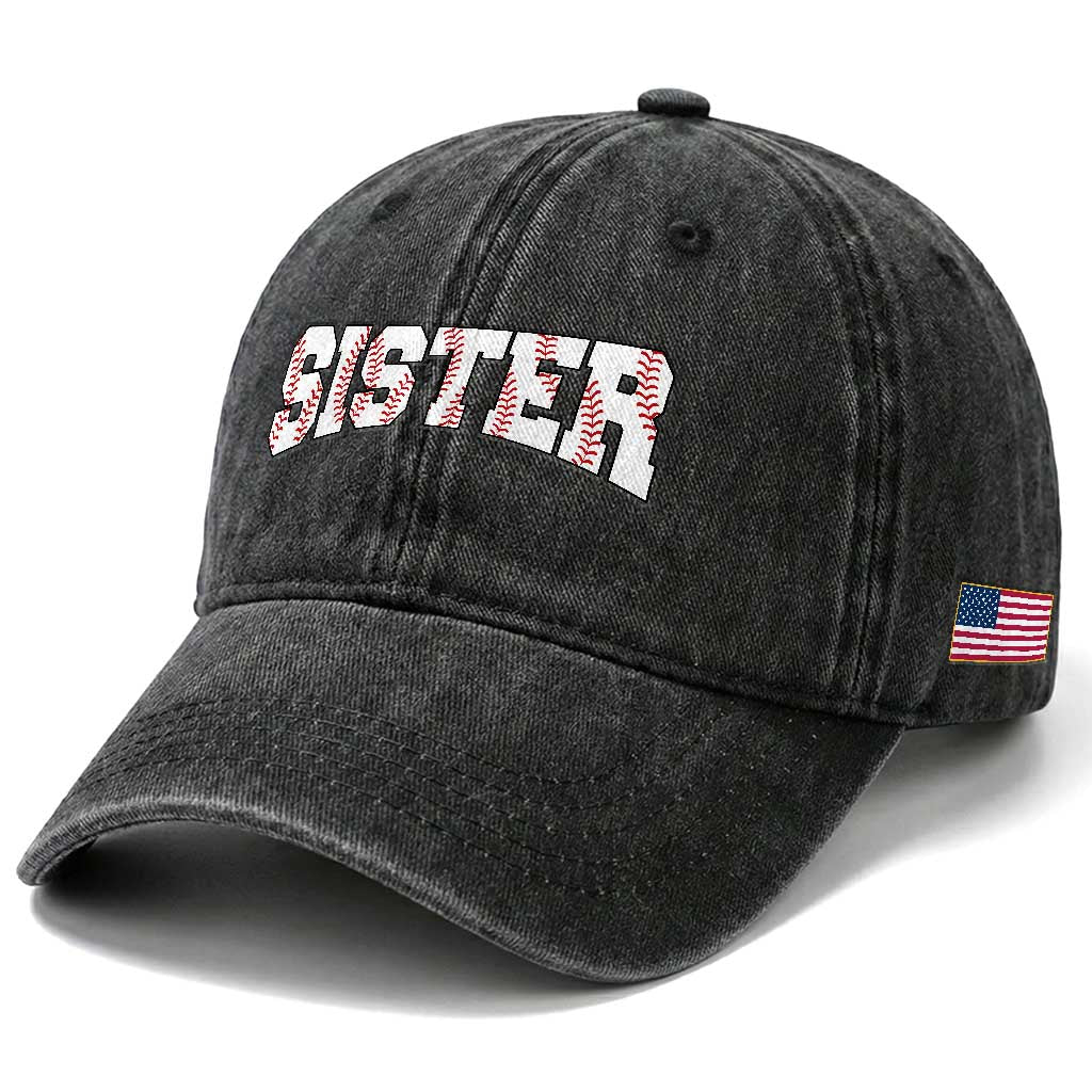 Baseball Sister Washed Cotton Baseball Cap Retro Varsity Baseball Season Family