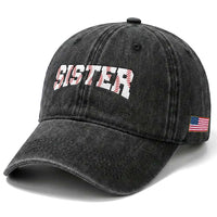 Baseball Sister Washed Cotton Baseball Cap Retro Varsity Baseball Season Family