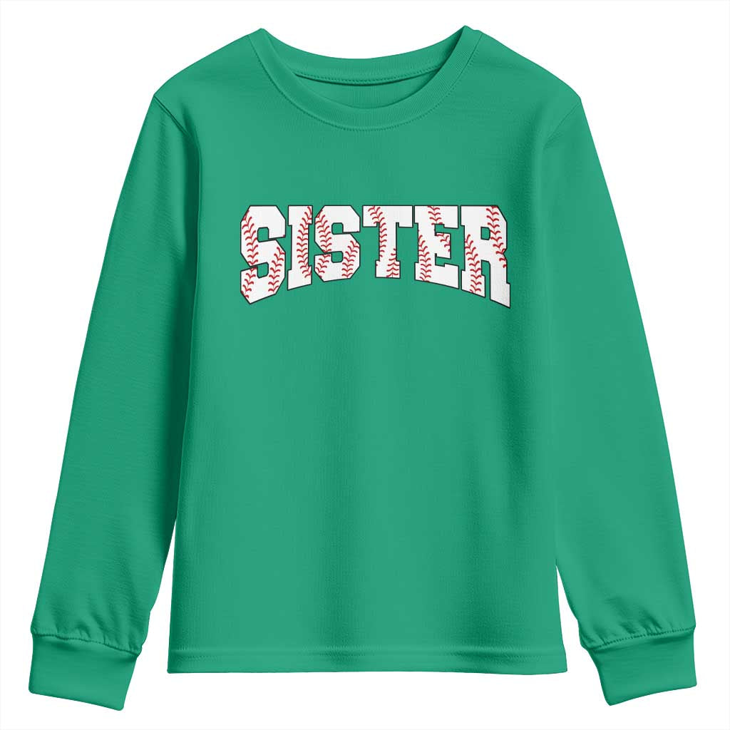 Baseball Sister Youth Sweatshirt Retro Varsity Baseball Season Family